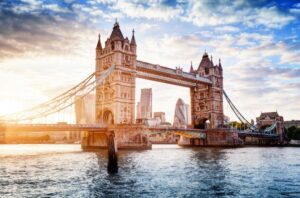Bridge over the river in London with blue sky