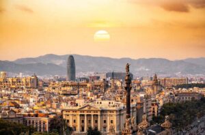 City in Spain with beautiful sunrise