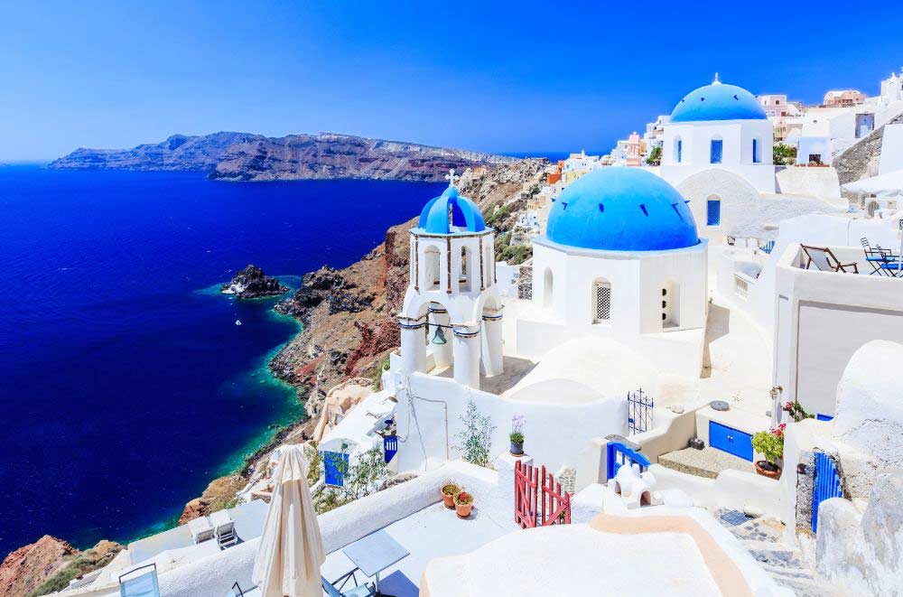 Blue sky and see with coast Greece